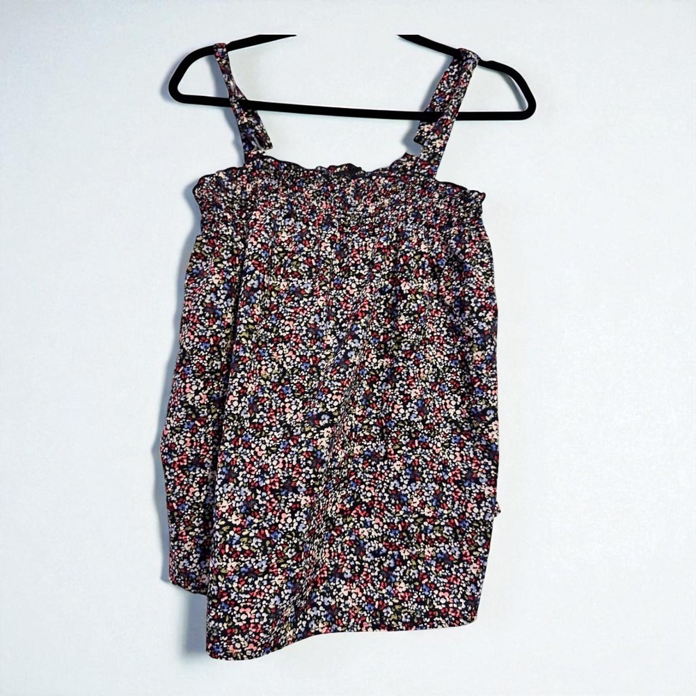 Lane‎ Bryant Black Floral Smocked Sleeveless Blouse Plus Size 10/12 Boho Summer